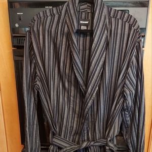Joe Boxer men's wrap around black grey stripe robe s-e-x-y one size fits up xl